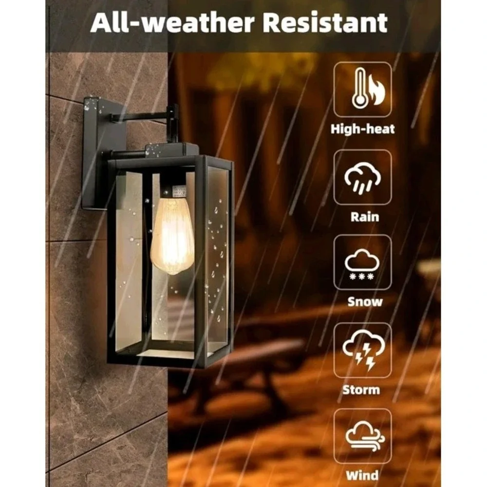 14 Inch Outdoor Wall Lantern - Black Patio Light, Waterproof Exterior Porch Scon